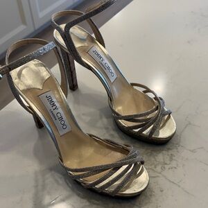 Jimmy Choo Gold sparkles Strappy Heels